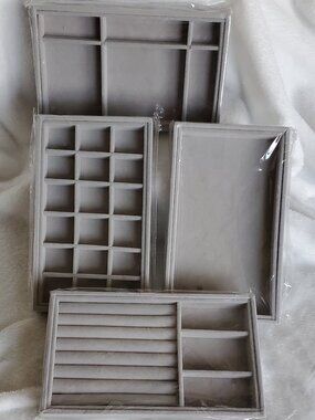 Set of 4 Jewelry Box Trays Grey Soft Lined Brand New in Packages